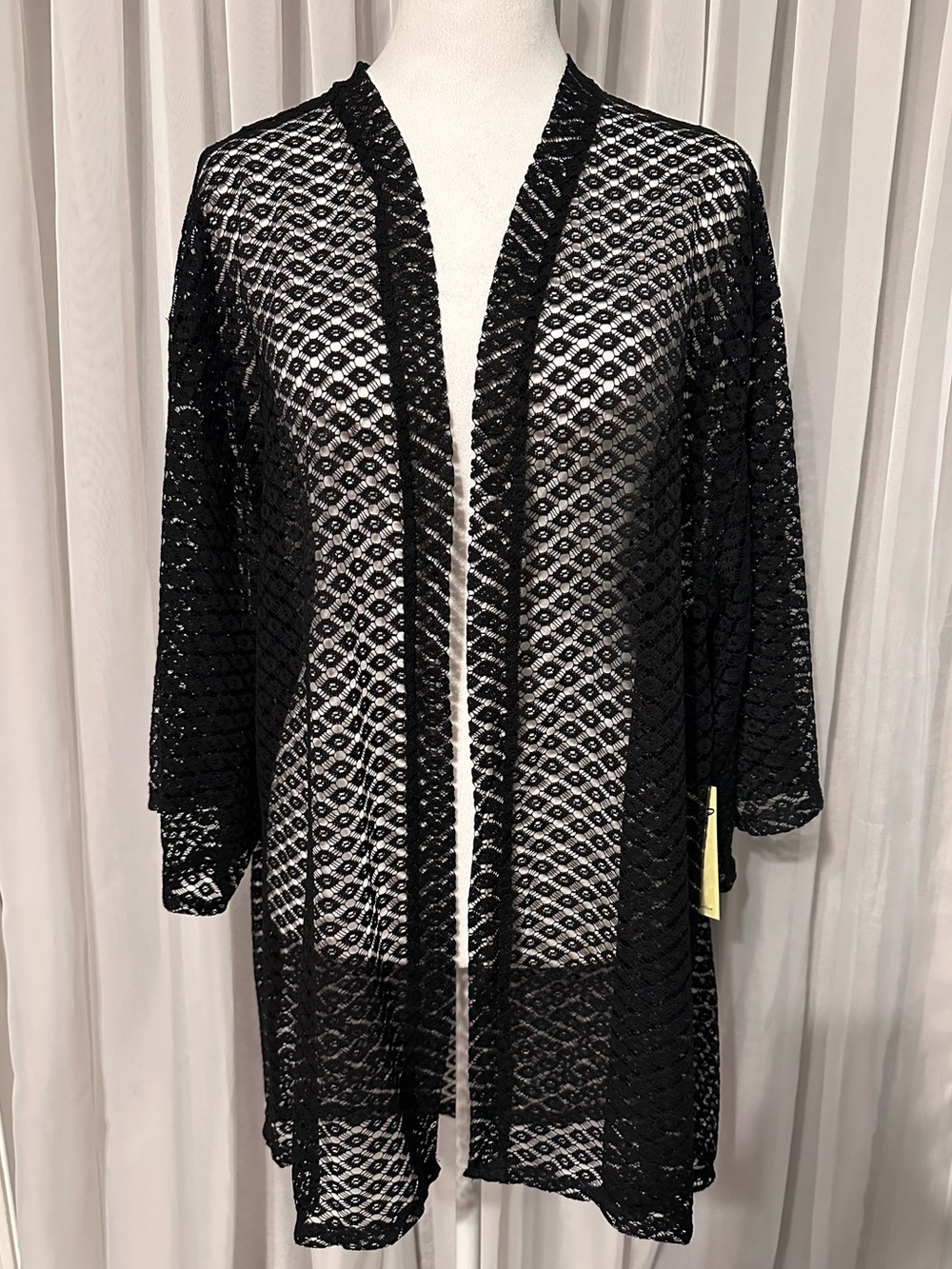 Black Lace High Low Hem Kimono Coverup Cardigan size XL